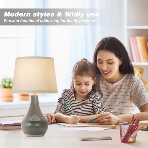Seealle Modern Ceramic Table Lamps for Night Stands - Bedside Lamps Set of 2 for Nightstand, 19.4" Grey Bedroom Lamp for Living Room Cute Desk End Table Office Guest Room Dresser Rocker Swtich - color: E. Grey