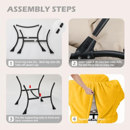 Lazy Chair with Folding Ottoman,Leisure Sofa Chair,Soft Fabric Armchair with Armrests and Side Pockets, Reading Chair with Footrest for Living Room, Bedroom, Office (Plush Yellow) - color: Plush Yellow