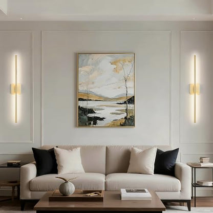 Battery Operated Wall Sconce, 3000K-6000K Dimmable Gold Wall Lights with Remote Control, Timable LED Wireless Wall Sconces, 350° Ratate for Bathroom, Living Room, Hallway 29.1 Inch 1 Pack - color: Gold, size: 29.1in(1 Pack)