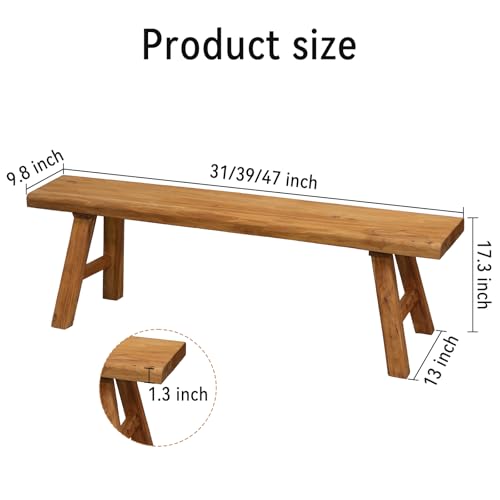 Wood Bench Indoor Farmhouse Skinny Entryway Bench Hallway Foyer with Sturdy | Rustic Indoor Bench End of Bed, Norrow Solid Wood Benches for Bedroom Living Room 31.4 x10.2 inch - size: 31.49in
