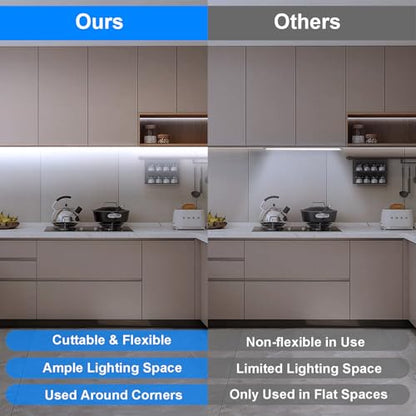 BSGlobal 2 Pack COB LED Strip Light, 6.6ft 640 LED Battery Powered LED Strip Lights, Flexible Cuttable Wireless Click Light for Cabinet, Wardrobe, Kitchen, Bedroom 6000K Cool White | 640 LED High Bright Strip Lights, Flexible Cuttable Wireless Click Light