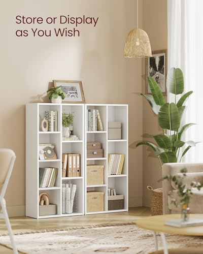 VASAGLE Bookcase Cube Shelf with 7 Compartments, 9.4 x 19.7 x 41.9 Inches | Bookshelf storage shelf, Cloud White, CUSTOS Collection, ULBC27WT - color: Cloud White, size: 7 Cubes (9.4"D x 41.9"H), style: 1 Pack
