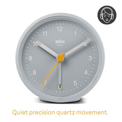 Braun Classic Analogue Alarm Clock with Snooze and Light, Quiet Quartz Movement, Crescendo Beep Alarm in Grey, Model BC12G. - color: Gray, size: 75 x 75 x 35 mm