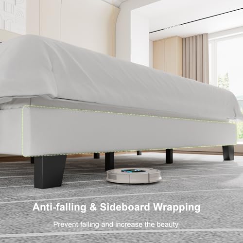 Feonase King Size Velvet Platform Bed Frame, Upholstered Bed with Button Tufted Headboard, Sturdy Wooden Slats & Heavy Duty Feet, No Box Spring Needed, Noise-Free, Easy Assembly, White - color: White, size: King