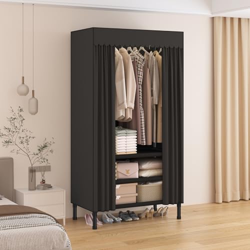 Portable Closet with Cover 27.5"x17.7"x65.7" Wardrobe Closet Black | Portable Closet for Hanging Clothes, Fabric Cover and Hanging Rod, Portable Wardrobe Storage for Bedroom or Dorm Use - color: Black-a, size: 27.5" L