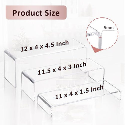 1 Set Large Acrylic Clear Display Risers, 3 Sizes 12" Rectangular Showcase Collectibles Display Shelf, 5 mm Thick Desktop Display Stand Holder for Figures, Jewelry, Perfume, Toys - size: 3 Pcs Acrylic Risers