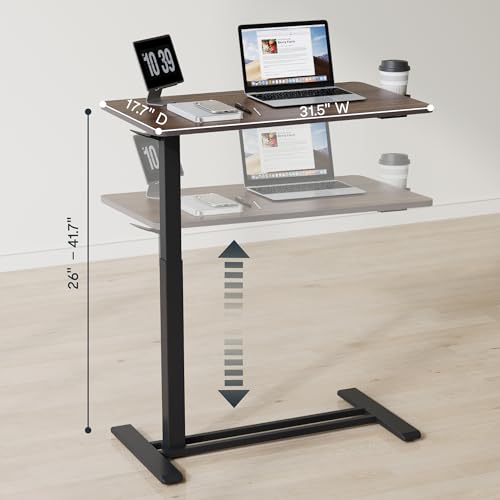 FLEXISPOT H7 32" Pneumatic Height-Adjustable Overbed Table with Wheels | C-shaped bedside table,Medical End Table,Rolling Cart TV Tray,Laptop desk for Hospital Home use,31.5"W x 17.7"D,Mahogany - color: Mahogany, size: Large