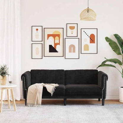 2-Seater Sofa Black Velvet Modern Living Room Furniture Small Couch for Apartments with Sturdy Legs and Soft Upholstered Seating - color: Black/2-seater, size: 71.7" x 30.3" x 29.1" (W x D x H)
