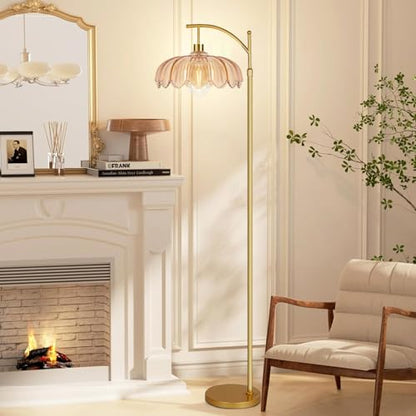 QIYIZM Glass Floor Lamp for Living Room,Bedroom,Gold Dimmable Standing Lamp with Remote,Mid Century Modern Brass Tall Lamp Boho Floor Lamps Arc Stained Flower Floor Light Lamp Bohemian - size: 35-Floor Lamp