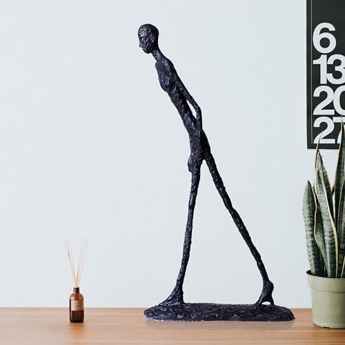 11.8" Walking Man Metal Abstract Statue and Sculpture - Masterpiece by Giacometti, Suitable for Home Decor, Office, and Unique Gift for Special Occasions (Metal) - color: 11.8" Black-metal