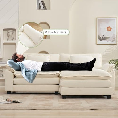 86" Modular Sectional Sofa, Comfy Deep Cloud Couch with Ottoman | L-Shaped Couches for Living Room, Modular Couch, Deep and Wide Seat, Chenille Sofa Sleeper with Throw Pillows, Beige White - color: Beige White, size: 86 Inch L