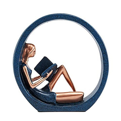 EKDJKK Resin Figurine Reading a Book Yoga Girl Bookshelf Bookcase Aesthetic Decoration Sculpture Accent Piece, Art Sculptures Modern Accents Figurine for Library Office Steel Statue Gifts