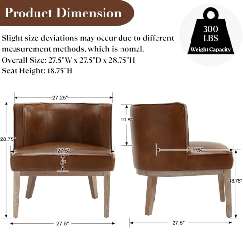 Modern Barrel Accent Chair Set of 2，Mid Century Faux Leather Armless Side Chair Upholstered Comfy Reading Chair with Solid Wooden Frame for Living Room/Bedroom, Brown - color: Brown, size: 2PCS