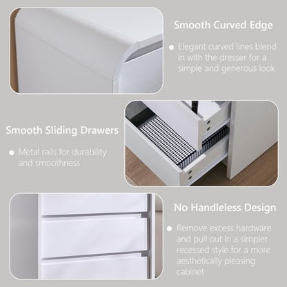 Aitjunz 25" Tall Modern Nightstand with Charging Station, 23.6'' Wide Wood Bedside Table w/3 Storage Drawers, Small Dresser w/Curved Profile Design, End Table for Bedroom, White - color: White