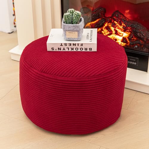 Poofieotto Round Pouf Ottoman, Couch Foot Rest,Burgundy, 20 x 20 x 14 in - color: Burgundy