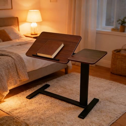 KEIKI Height Adjustable Rolling Laptop Desk, Portable Mobile Standing Workstation with Tiltable Top for Home Office Classroom, Walnut - color: Walnut