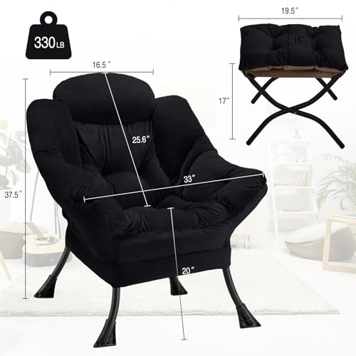 Lazy Chair with Folding Ottoman Modern Large Accent Chair,Contemporary Lounge Leisure Sofa Chair with Armrests Upholstered Sofa Armchair Reading Chair for Bedroom,Dorm & Office(Black-f) - color: Black