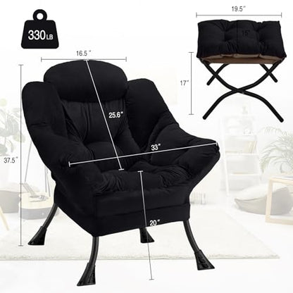 Lazy Chair with Folding Ottoman Modern Large Accent Chair,Contemporary Lounge Leisure Sofa Chair with Armrests Upholstered Sofa Armchair Reading Chair for Bedroom,Dorm & Office(Black-f) - color: Black
