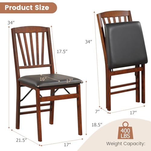 GIANTEX Folding Dining Chairs Set of 4, Foldable Wood Kitchen Chairs with Padded Seat, Solid Wood Frame, Max Load 400 Lbs, No Assembly Easy to Store Wooden Dining Chairs for Apartment, Small Space - color: Walnut-slat Back
