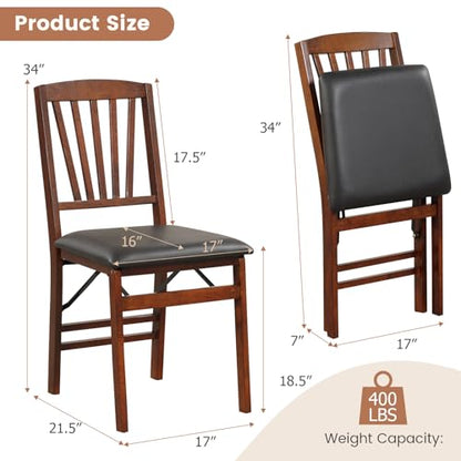 GIANTEX Folding Dining Chairs Set of 4, Foldable Wood Kitchen Chairs with Padded Seat, Solid Wood Frame, Max Load 400 Lbs, No Assembly Easy to Store Wooden Dining Chairs for Apartment, Small Space - color: Walnut-slat Back