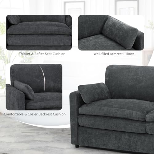 89" Chenille 3 Seats Sofa with 2 Pillows, Dark Grey | Modern Upholstered Sofa with Deeper Seats, Comfy Sofa with Thickened Cushions for Living Room, Apartment - color: Dark Grey, size: Sofa
