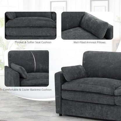 69" Chenille 2 Seats Sofa with 2 Pillows, Dark Grey | Modern Upholstered Sofa with Deeper Seats, Comfy Sofa with Thickened Cushions for Living Room, Apartment - color: Dark Grey, size: Loveseat