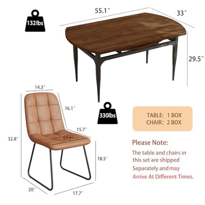 HIPIHOM 55‑Inch Extendable Dining Table Set with 4 Upholstered Chairs and Metal Frame for Dining Room - color: Walnut/Brown-c