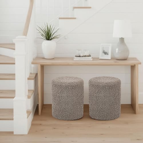 Modern Round Ottoman with Soft Padded Seat, Multifunctional Vanity Stool for Makeup, Upholstered Footrest Stool Ottoman Foot Stool for Living Room, Bedroom - color: Khaki