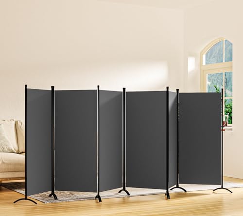 Room Divider-Folding Privacy Screens, 6 ft Partition Room Dividers Wall for Separation, Home, Office, Classroom, Studio (Grey, 6 Panel) - color: Grey, size: 6 Panel