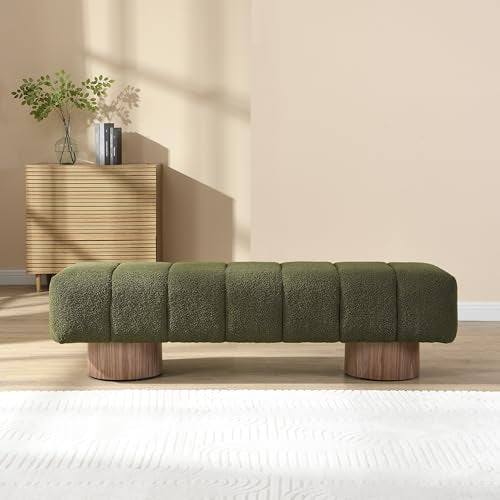 Christopher Knight Home Manila 64" Boucle Dining Bench, Upholstered Ottoman Bench, Rectangular Dining Seat, Spacious Seating, Long Footstool for Living Room Dining Room, No Assembly Needed, Green - color: Green