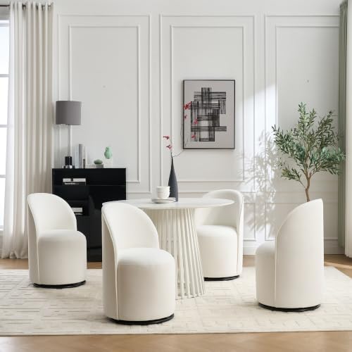Penau Swivel Barrel Chair, Cream Velvet, Round Accent Seat | Velvet Upholstery, 360 Degree Swivel, Foam Cushion, Compact Indoor Seating, Dining Or Vanity Use