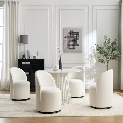 Penau Swivel Barrel Chair, Cream Velvet, Round Accent Seat | Velvet Upholstery, 360 Degree Swivel, Foam Cushion, Compact Indoor Seating, Dining Or Vanity Use