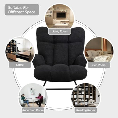 Rocking Chair Nursery Teddy Upholstered Glider Rocker Rocking Accent Chair Padded Seat with High Backrest Armchair Comfy Side Chair for Living Room Bedroom Offices (Black Teddy) - color: Black