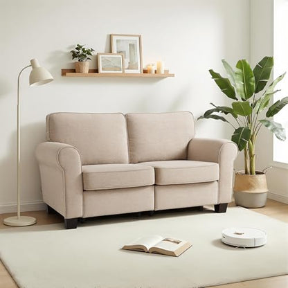 MCombo 67.7" Loveseat Sofa, 2-Seater Small Couch for Small Spaces, Classic Rolled Arm Upholstered Sofa with Solid Wood Legs for Living Room, Removable Cover, Chenille Fabric VE730 (Beige) - color: Beige