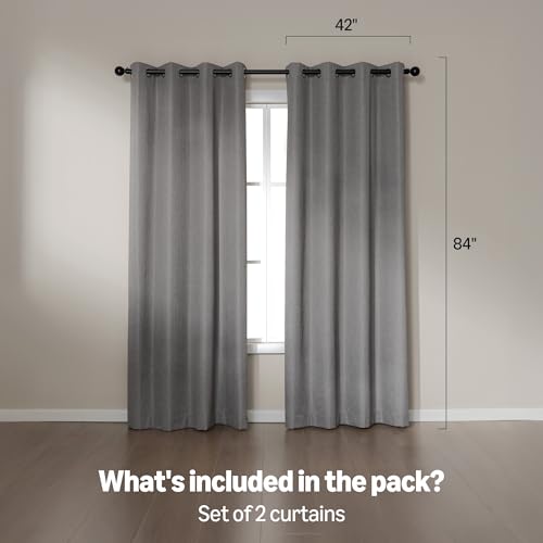 Amazon Basics Faux Linen Blackout Curtains for Bedroom and Living Room, 2-Piece Set with Grommets, 42" W x 84" L, Grey - color: Grey, size: 42"W x 84"L (Pack of 2)