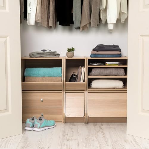 IRIS USA 3-Shelf Modular Wood Stackable Storage Box, Light Brown | Add flexible organization with a modular design that adapts to changing storage needs - style: Shelves
