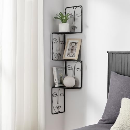 Corner Shelf, Wall Mounted Face Sculpture Display Shelf with Philosophical Art Design for Living Room Decor, Wall Corner Bookshelf Multi Unit Organizer, Tall Shelf Plant Stand for Bedroom, Bathroom