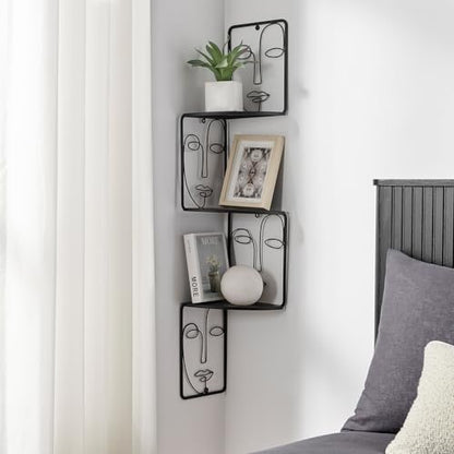 Corner Shelf, Wall Mounted Face Sculpture Display Shelf with Philosophical Art Design for Living Room Decor, Wall Corner Bookshelf Multi Unit Organizer, Tall Shelf Plant Stand for Bedroom, Bathroom