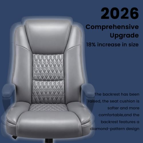 Leather Office Desk Chair,Ergonomic Office Chair with Lumbar Support,Computer Chair,Executive Leather Chair with Padded Flip-up Arm,Adjustable Armrests, Black,275LBS - color: Grey