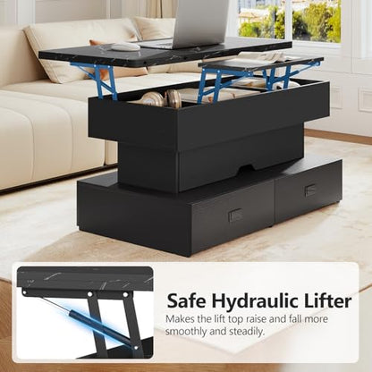 Turosur 40" Lift Top Coffee Table, LED Coffee Tables with Storage and 4 Drawers, Coffee Table with Lifting top for Living Room Home Office, Black - color: Black