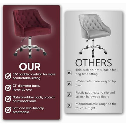 MOJAY Velvet Office Swivel Chair, Vanity Fabric Desk Pretty Fancy Gold Office Chairs for Girls, 360°Swivel Height Adjustable Reception Chair (Burgundy) - color: Burgundy