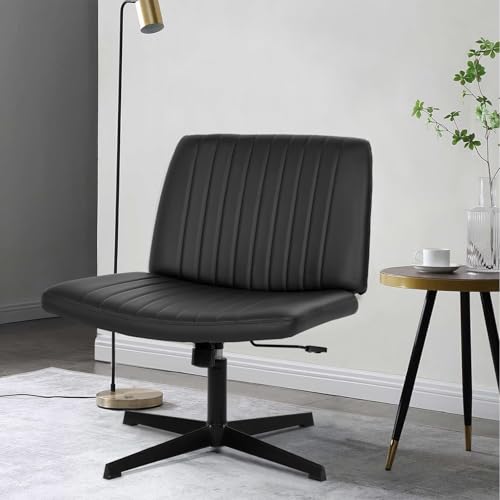 Criss Cross Chair, Armless Cross Legged Office Chair, Comfortable Vanity Chair with Back, Fabric Adjustable Wide Swivel Criss Cross Desk Chair for Home Office, Black - color: Black