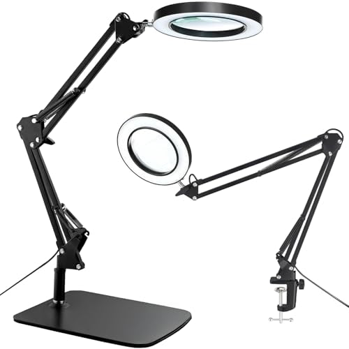 15X Magnifying Glass with Light – Real Glass Lens, 3 Color Modes & Adjustable Brightness – 2-in-1 Desk Lamp with Clamp & Heavy Base – Flexible Swing Arm – Ideal for Crafts, Reading, Repair, Seniors