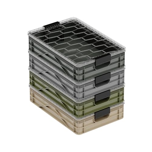 Quarter Crate 4-Pack Stackable Storage Bins, Camo | Polypropylene, 14 dividers included, 19.16x12.75x4.57 in, over 1000 lb stack, lids sold separately - color: Camo