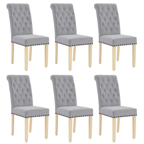 adochr Linen Dining Chairs Set of 6, Armless Parsons Chairs,Light Grey | Wooden Legs & Tufted Buttons, Upholstered Dining Room Chair for Kitchen/Dining Room/Living Room - color: Light Grey, size: 6PCS