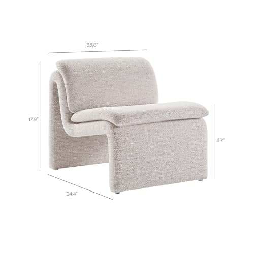 Modway Lume Curved Lounge Chair in Parchment Boucle Fabric – Modern Upholstered Armless Accent Chair with Padded Cushion - Unique Slipper Chair for Bedroom or Living Room - color: Parchment