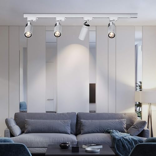 UPO 4-LED Track Lighting kit,Super Bright 12W 3000lm/3000K 24°Beam,Ceiling Spot Lighting for Kitchen, Living Room, Bedroom, Adjustable Track Head Easy Installation, LED Bulbs Included, White - color: 3000k white