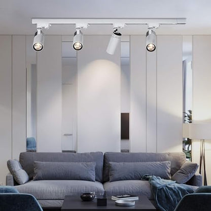 UPO 4-LED Track Lighting kit,Super Bright 12W 3000lm/3000K 24°Beam,Ceiling Spot Lighting for Kitchen, Living Room, Bedroom, Adjustable Track Head Easy Installation, LED Bulbs Included, White - color: 3000k white
