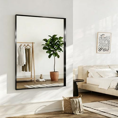 48x36 Black Bathroom Mirrors for Over Sink, Wall Mounted Bathroom Vanity Mirror, HD Distortion-Free Tempered Glass, Anti-Rust Brushed Matte Aluminum Alloy Frame, Horizontal or Vertical Hanging - size: 48"L x 36"W