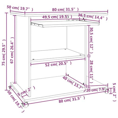 Compact Computer Desk 19.7x31.5x29.5 in, Engineered Wood PC Workstation on Wheels with 3 Shelves for Home Office - color: White and Sonoma Oak